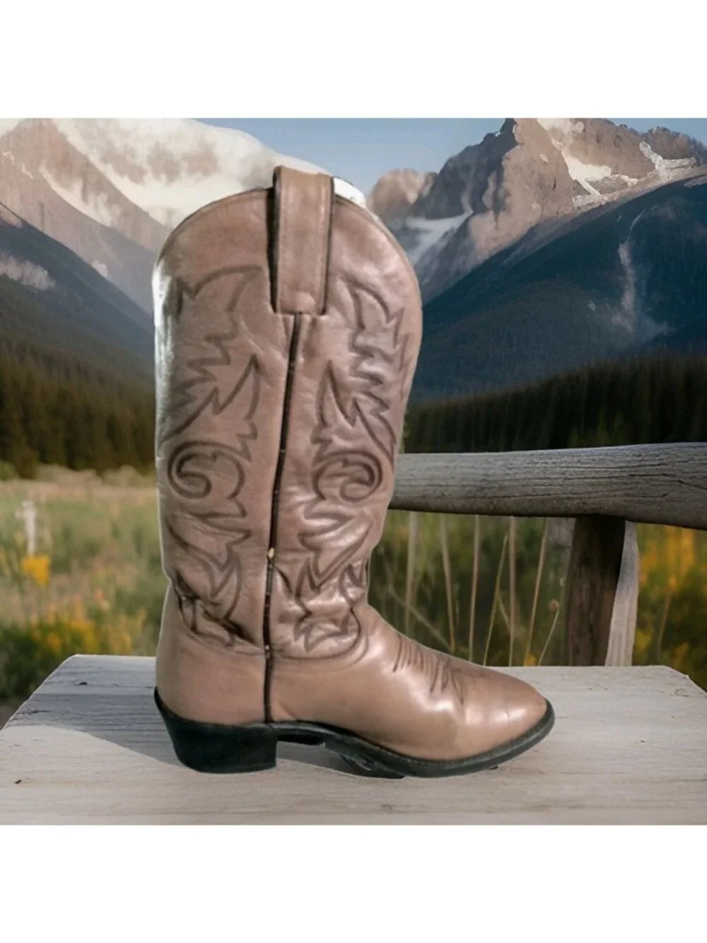 Men's 7.5 EE Justin Boots Brown Embroidered Leather Western Cowboy Boots  1450